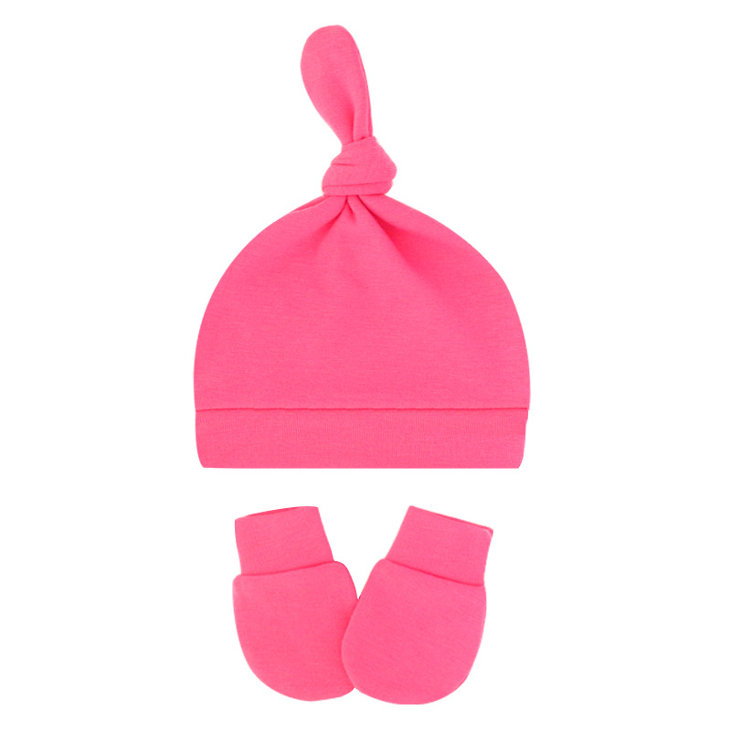 Chapeau de -né avec gants, Bonnet en coton, pour filles et garçons, accessoires pour nourrissons et tout-petits: 14