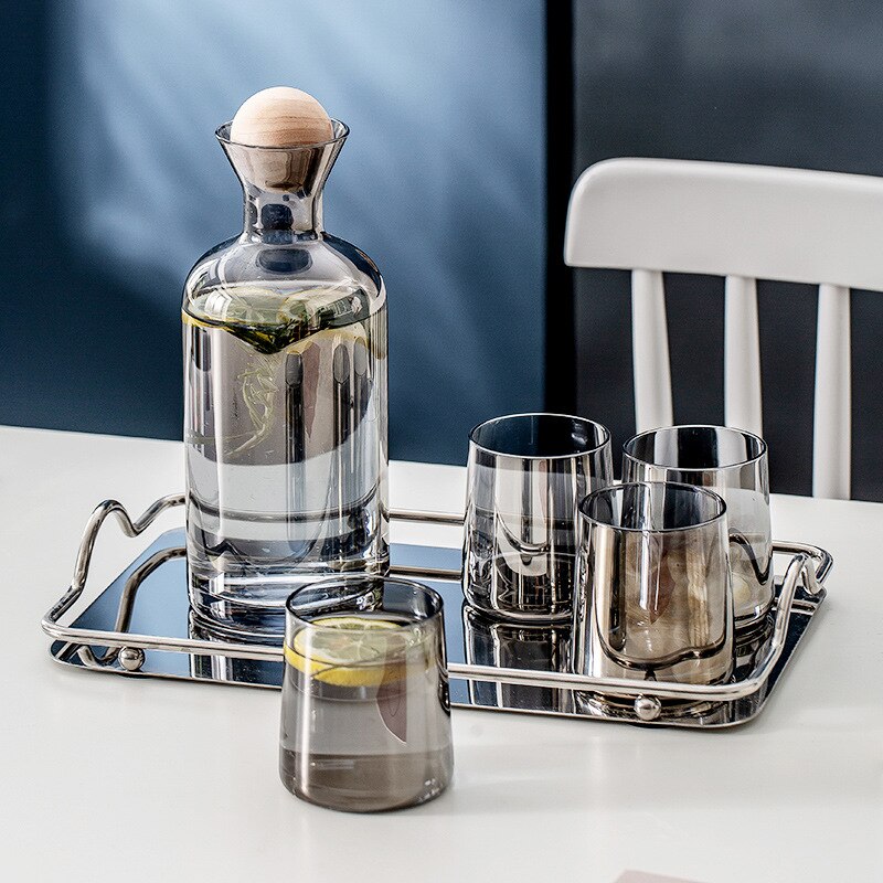 Teapot, Kettle, Cold Water, Glass Carafe, Water Ware, Juice Glass, Whiskey Glass Set: Smoky gray 5pcs