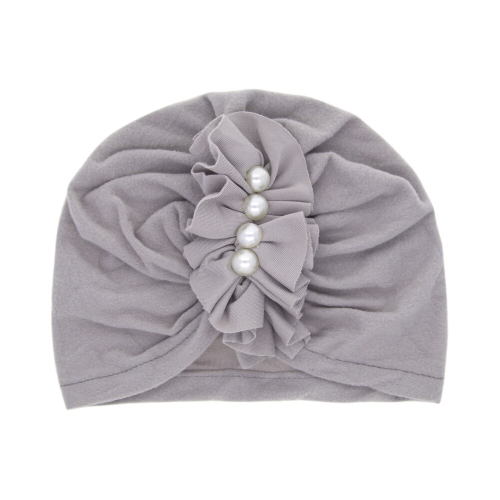 Chapeau imprimé pour bébé fille, 1 pièce, bonnet pour -né, accessoires de photographie en perle, printemps automne: GRAY