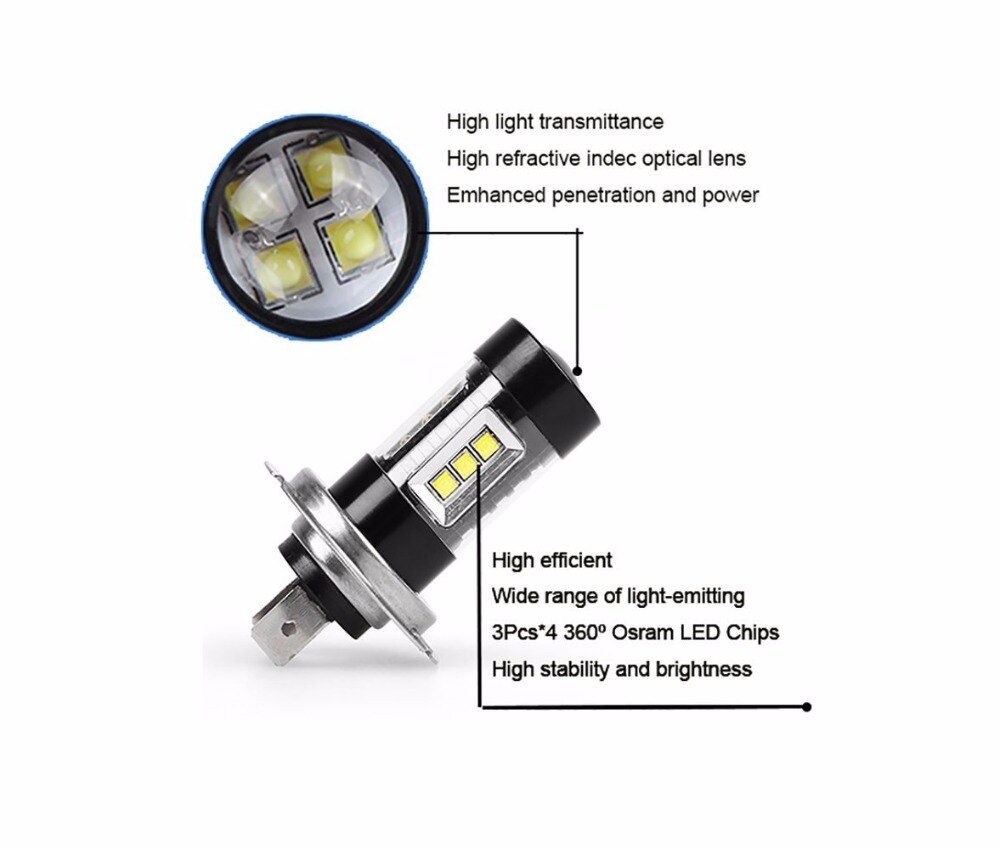 2 x H7 PX26D 6000 K blanc ampoules 80 W CREE Chips... – Grandado