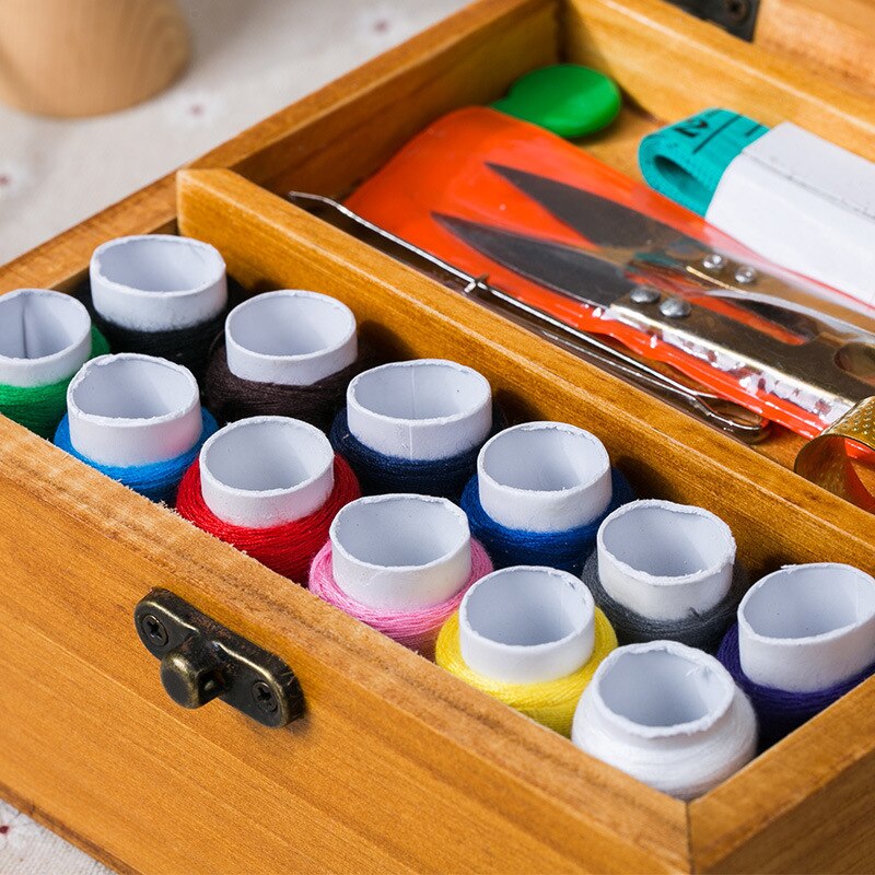 Caja de madera para costura, Artículos y accesorios para costura, caja de trabajo para reparación, suministros de costura, caja de almacenamiento, almacenamiento de herramientas de costura