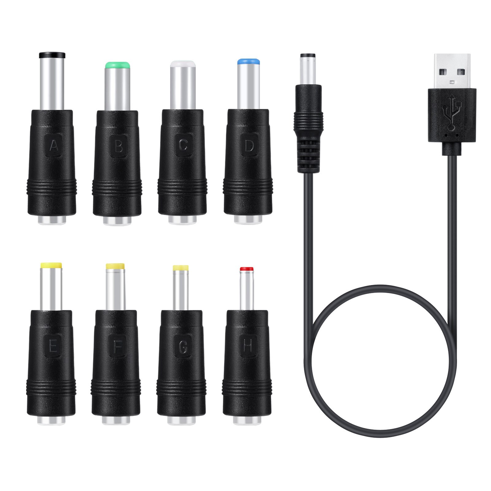 USB To DC Converter Universal Laptop Charging Cable Cord with 8 interchangeable Plug Connectors For USB-HUB /Camera /Tablet