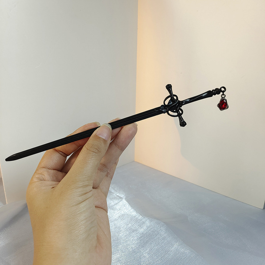 Nuovo punk rubino ciondolo spada forcina cinese semplice bastoni per capelli per donne retrò ragazza acconciatura capelli piatto accessori alla moda 2022: Zinco bianco blu placcato