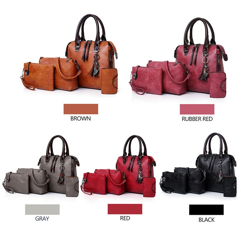 4 pièces femmes pierre motif sac à main + sac à bandoulière + pochette + carte paquet sac a main femme de luxe cuir