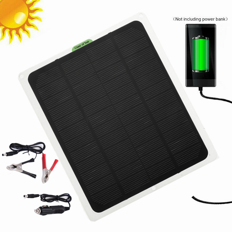 12V DC and USB 5.0V 20W Solar Panel 12V Trickle Charge Battery Charger Maintainer Marine RV Car T-IT Black