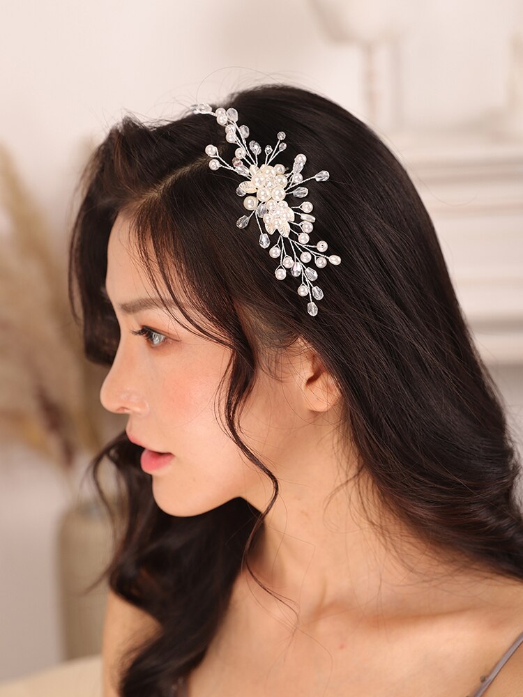 Bryllup tilbehør sølv perle krystall brude hår kam hår smykke til bruden hodeplagg kvinner lue kvinnelig bryllup