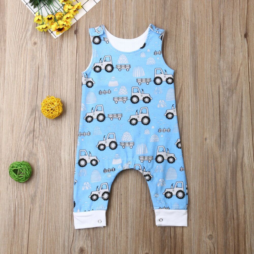 pudcoco Infant Baby Boys One Piece Romper Baby Girls Car Print Sleeveless Jumpsuits Causal Set Years Clothes 0-24M: Blue / 6M