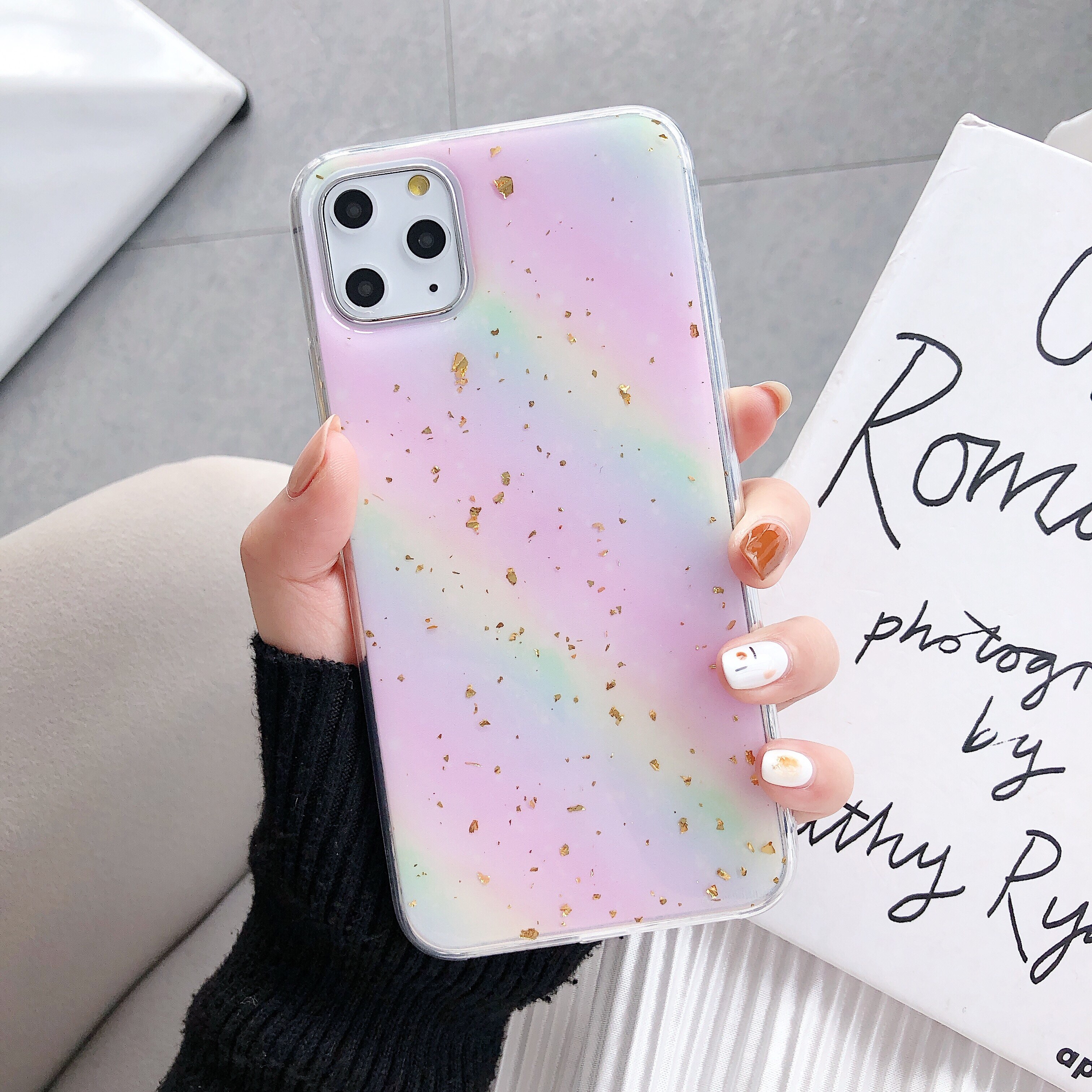 Gevallen Voor Oppo R15X RX17 Neo Ax7 A5S F9 Realme 2 Pro A3S F11Glitter Goud Folie Lijm Aquarel Regenboog cover Anti-Val Coque