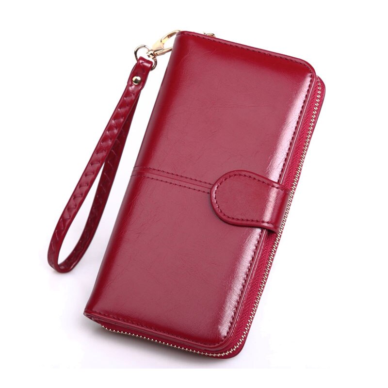 Grote Capaciteit Vrouwen Portefeuilles Pu Leer Vrouwelijke Portemonnees Lange Clutch Multifunctionele Rits Hasp Portemonnee Telefoon Portemonnee Kaarthouder: Red