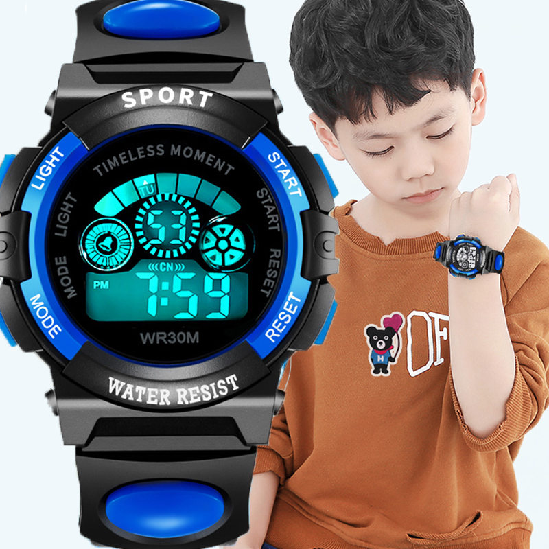 Elektronische Kinderuhren, Sport, leuchtendes Zifferblatt, wasserdicht, Multifunktions-Leuchtwecker, Uhr für Jungen und Mädchen