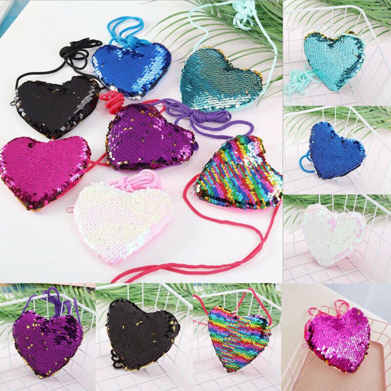 Accesorios para bebé, monedero de corazón para mujer y niña, Bolso pequeño de lentejuelas, bolso de mano de , accesorios para niños,