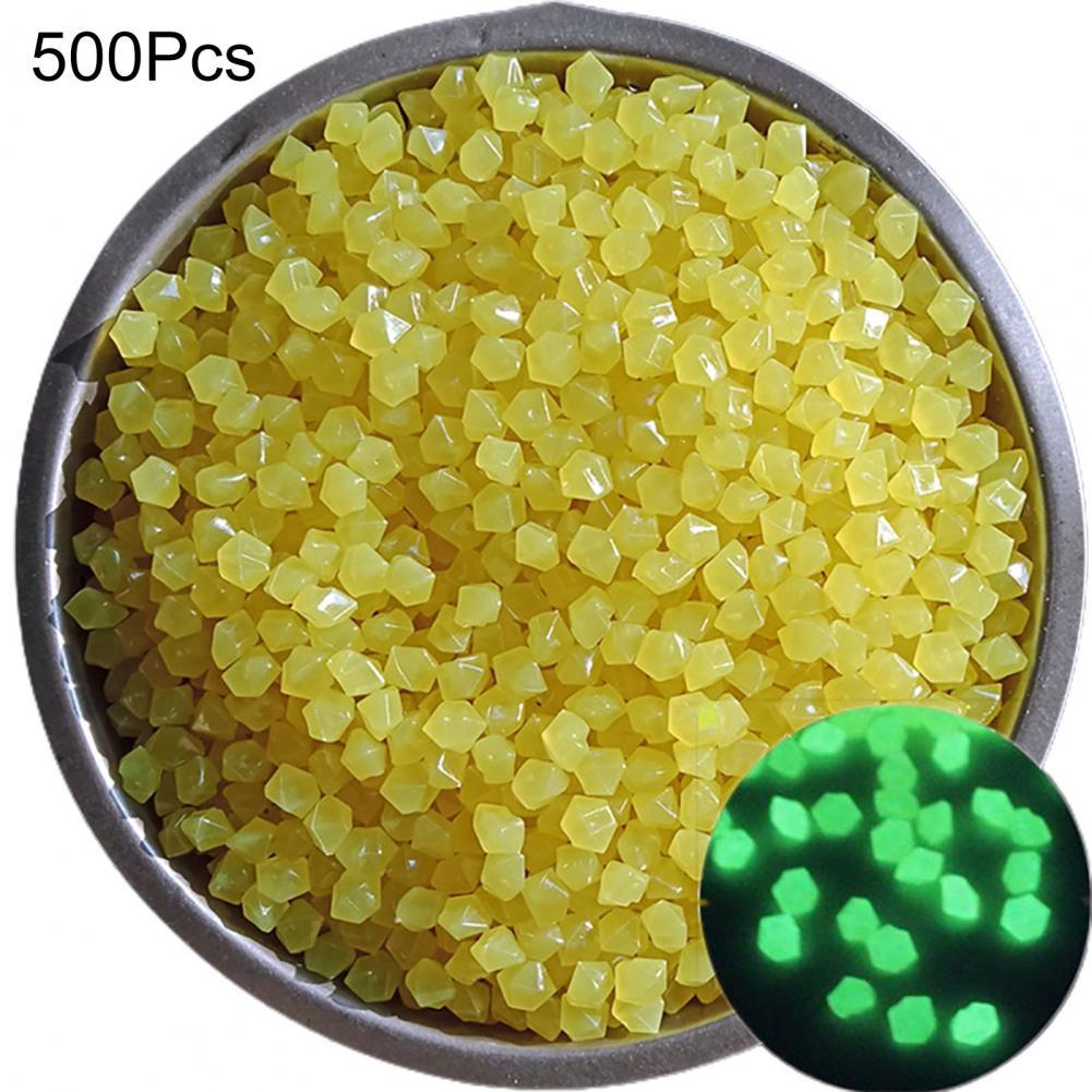 500Pcs Luminous Pebble Glowing Artificial Stone Glow in Dark Rhombus Luminous Rock	Fish Tank Decoration декор для аквариума: Yellow