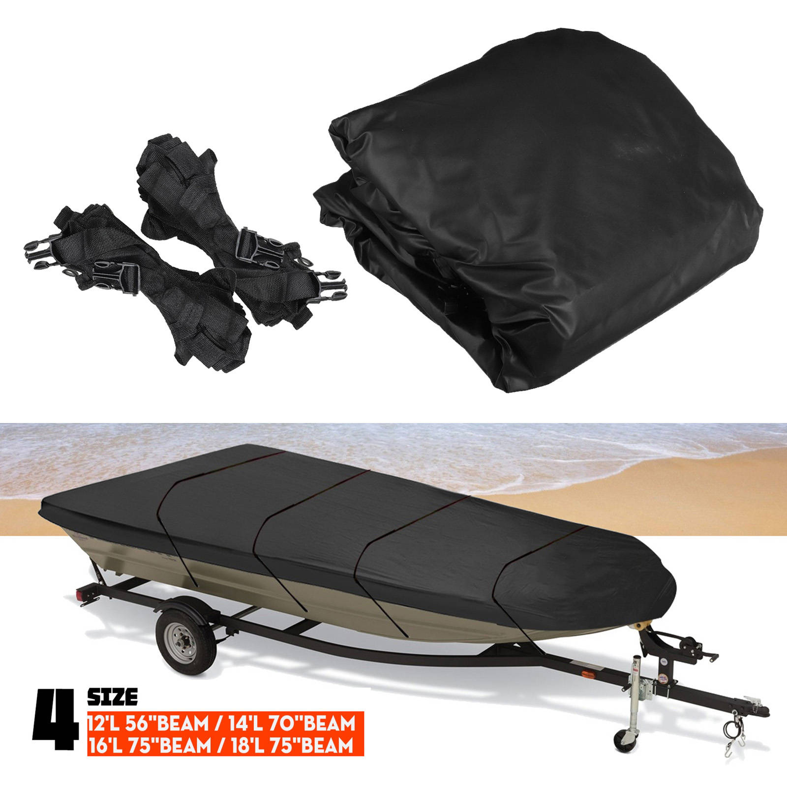 Jon Boat Cover Long-Term Sunshade Durable Dirt Proof Accessories Black Waterproof Replacement for Trailerable Boat Harbor