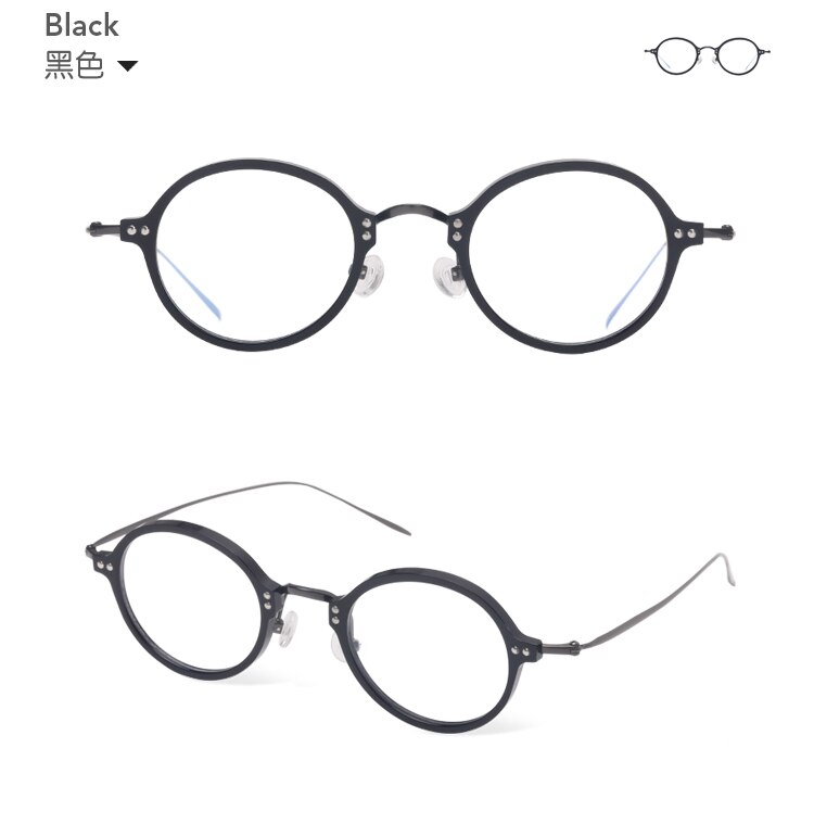 Ultralight Titanium Round Eyewear Transparent Acetate Prescription Eyeglasses Women Vintage Myopia Optical Glasses Frame Men: Black