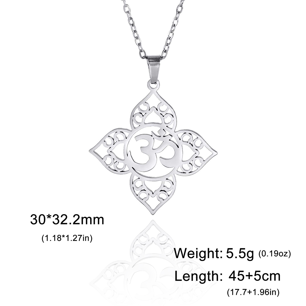 Lucktune-collar con colgante de símbolo de loto de OM Yoga Chakra para mujer Budismo de acero inoxidable Hindu Amuleto Collar de cadena de joyería: Rodio plateado