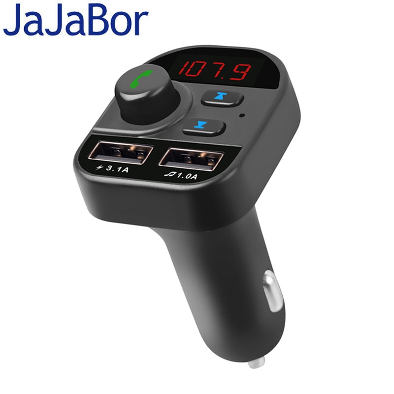 Jajabor Bluetooth Car Kit Draadloze Fm-zender Handsfree Bellen A2DP Muziek 5V 1 A/3.1A Dual usb Car Charger