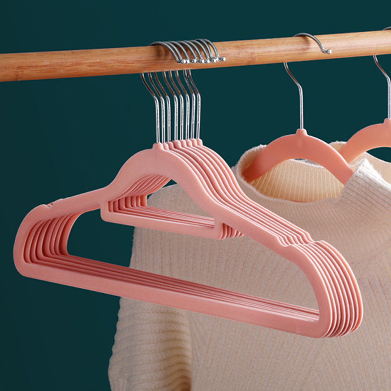 Cintre floqué pour vêtements, 10 pièces, cintre Semi-circulaire, antidérapant, épaule large, organisateur suspendu sans couture, Anti-déformation: Pink 10pcs