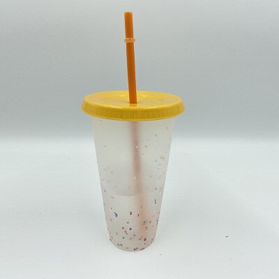 Color Changing Cold Drink Cups Reusable Temperature-Sensitive Plastic Colorful Coffee Cup with Lids and Straws: A yellow