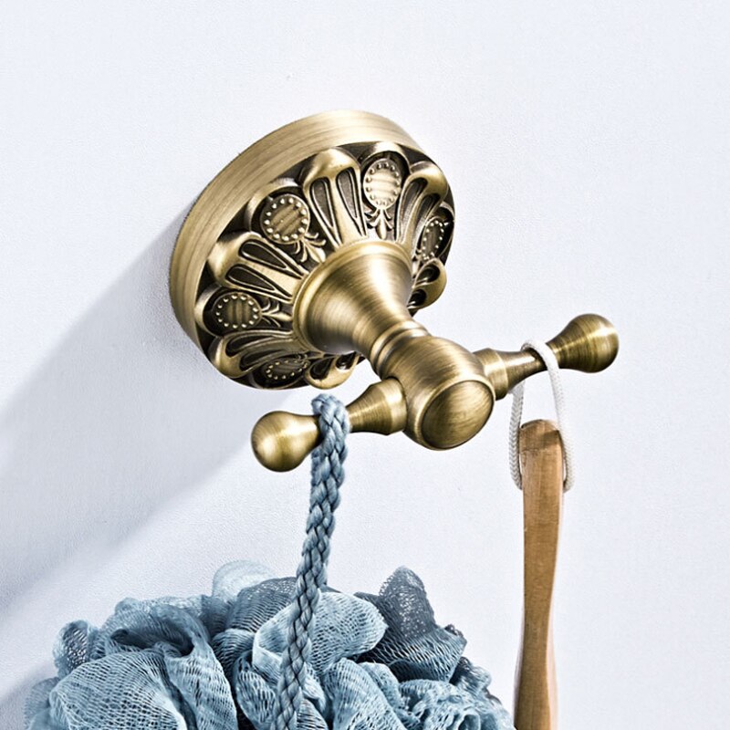 Antieke Badkamer Accessoires Set Brons Vintage Messing Föhn Houder Wc Papier Handdoekenrek Ring Zeep Mand Gewaad Haak Handvaten