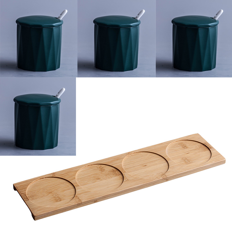 Keramische 3 Stks/set Kruiden Jar Suiker Peper Shaker Keuken Saus Potten Kruidenrek Organizer Opslag Fles Plank Zout Met Lepel: 4 Pics-JHGN-MT