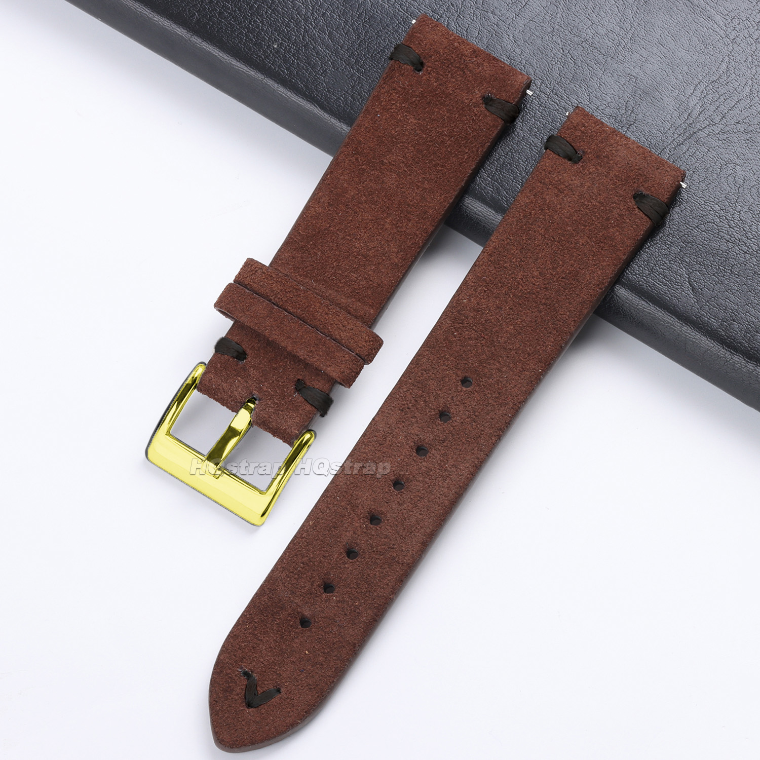Guldspänne armband 18mm 20mm 22mm mocka läder vintage rem snabbkoppling klockarmband sportarmband tillbehör: Röd svart / 14mm