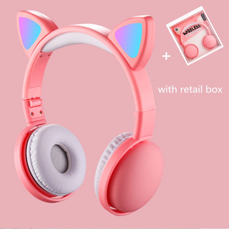 Cat Ear LED Headphones Noise-Cancelling Bluetooth 5.0 Kids Girls and Boys Folding Headset Support TF Card 3.5mm Plug With Mic