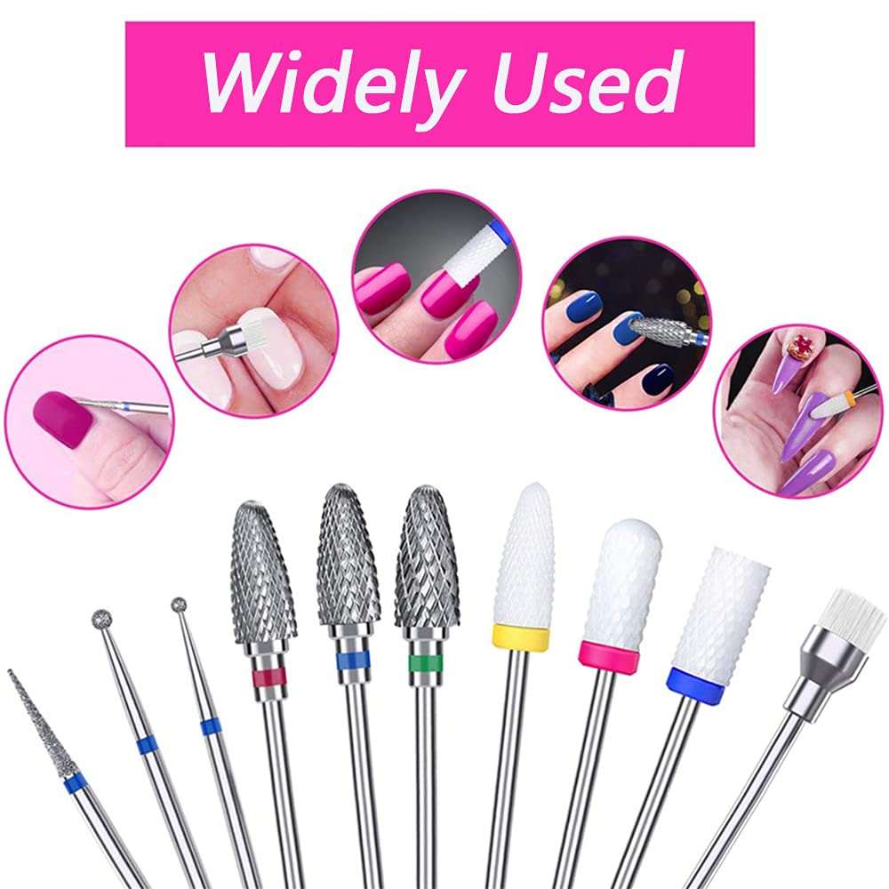 10pcs Nail Drill Bits, 3/32 Inch Tungsten Carbide Acrylic Nail Bit Set,Nail File Bits Nail Art Tools Accessory