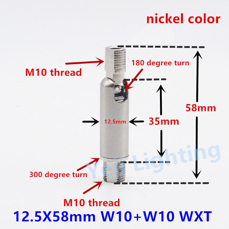 Universal head M10 M8 inner thread outside teeth 180 degree turn ceiling rose canopy adapter lamp base connector iron plating