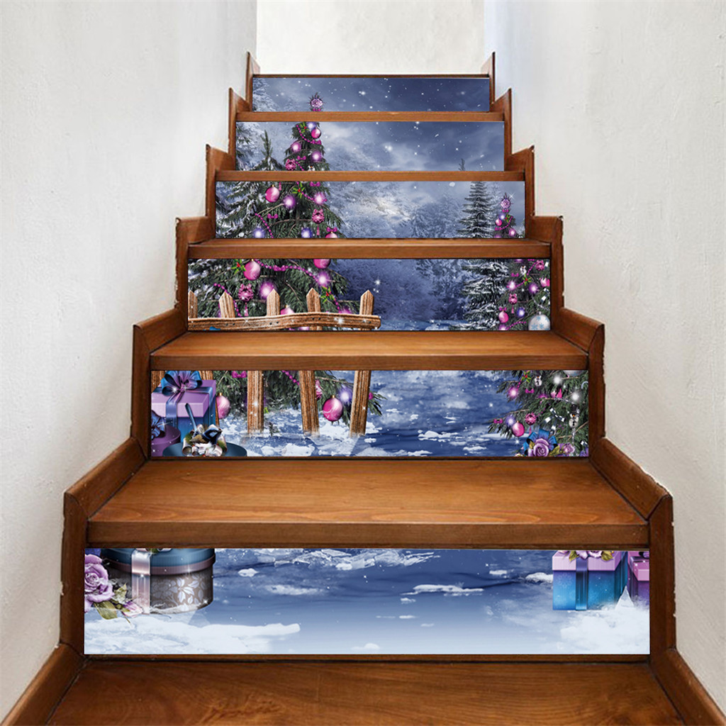 6pcs/set stickers Stairs Christmas 3D Simulation Stair Sticker Waterproof Wall Sticker DIY Self-adhensive PVC Stairs Sticker #1