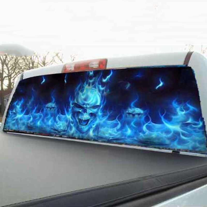 Flaming Skull Graphic Decal Removable Vehicle Truck Flaming Stickers Rear Window Graphic Decal Wrap Back Waterproof 165*56cm