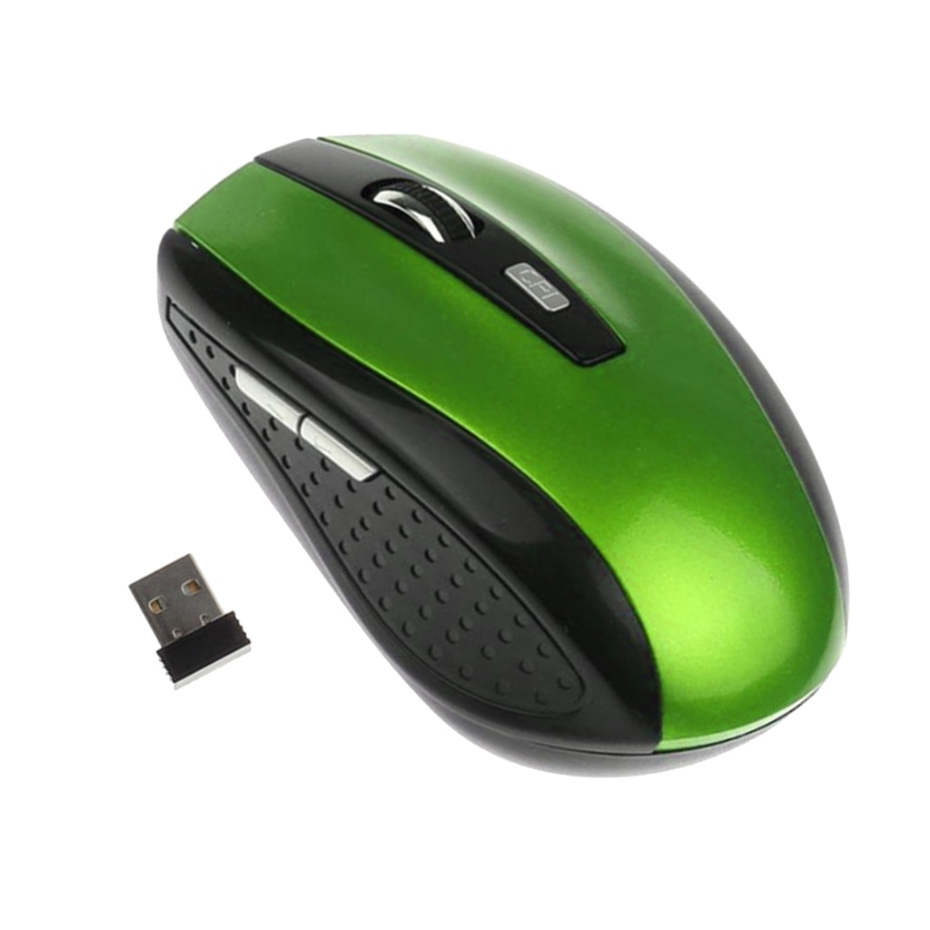 2.4G Wireless Ergonomic Optical Mouse, 1800 DPI, 6 Buttons with USB 2.0 receiver for Macbook Laptop, Desktop, PC, -Green