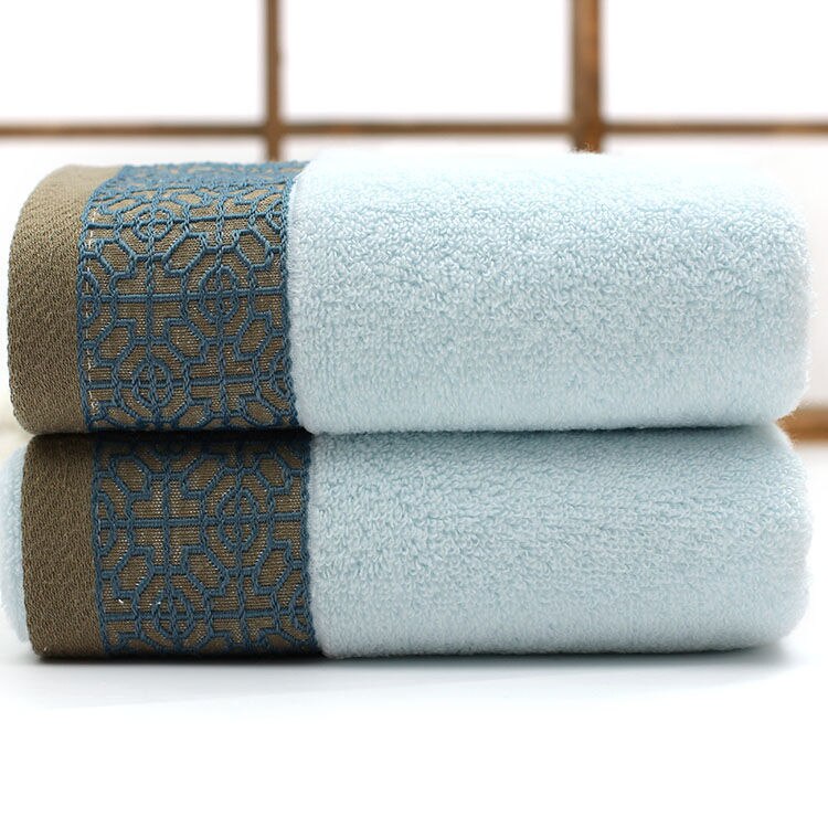 Ensemble de serviettes de bain en coton épais et absorbant, grande serviette de visage imprimée de style européen, 3 pièces, haut de gamme, offre spéciale: blue 2pcs towel