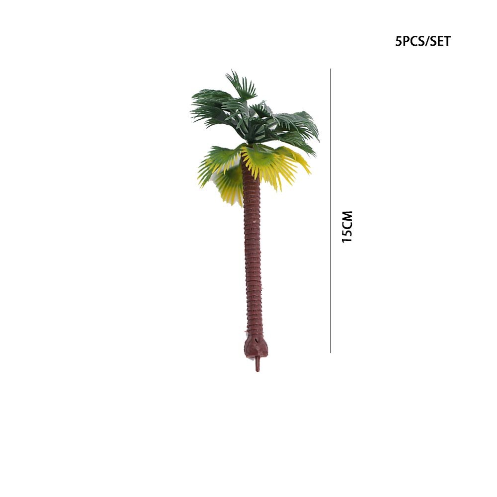 5Pcs Mini Tropical Palm Tree Simulation Plastic Coconut Tree Bonsai Miniature Landscape Decoration Scenery Model: 15cm