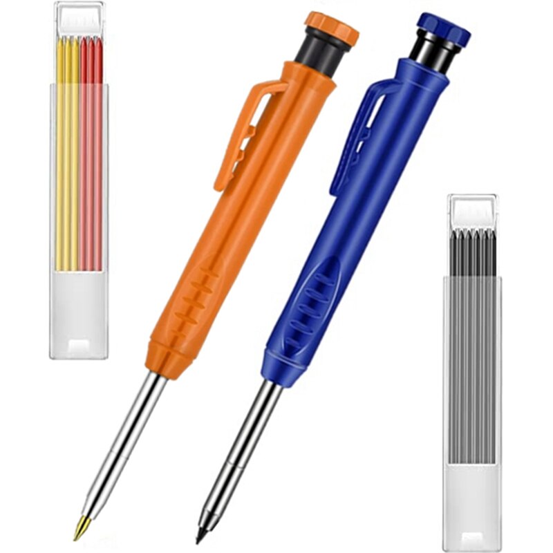 2 Stuks Effen Timmerman Potlood Met 14 Refill, lange Nosed Diep Gat Met Ingebouwde Slijper Voor Houtbewerking Architect: Photo color