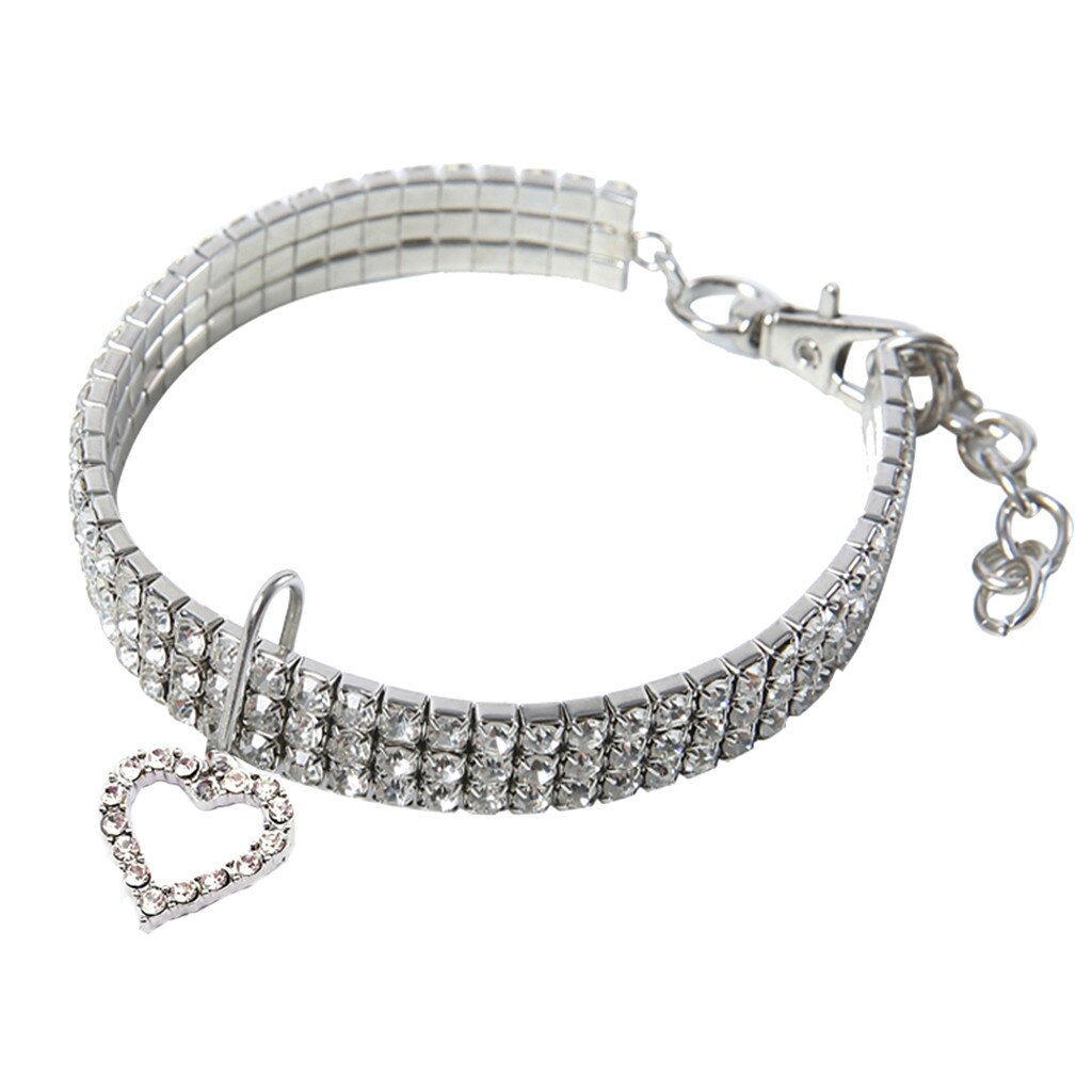 Mini Pet Dog Bling Rhinestone Chocker Collars Fancy Dog Heart Shaped Necklace Coleira Para Cachorr
