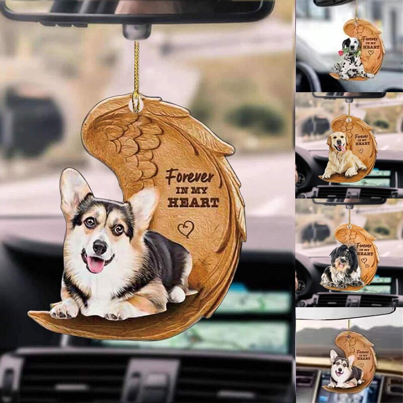 Pendentif ailes d&#39;ange chien, ornement de voiture mignon pendentif ailes de chien, sac à dos automobile, dessin animé porte-clés pour décoration de rétroviseur