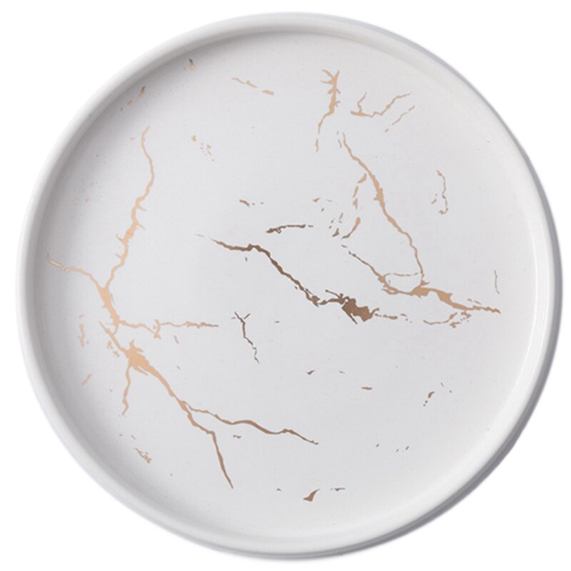 Ensemble de couverts en porcelaine, plat céramique marbre or 20Cm Table de cuisine assiette à Steak Dessert décorative européenne: White