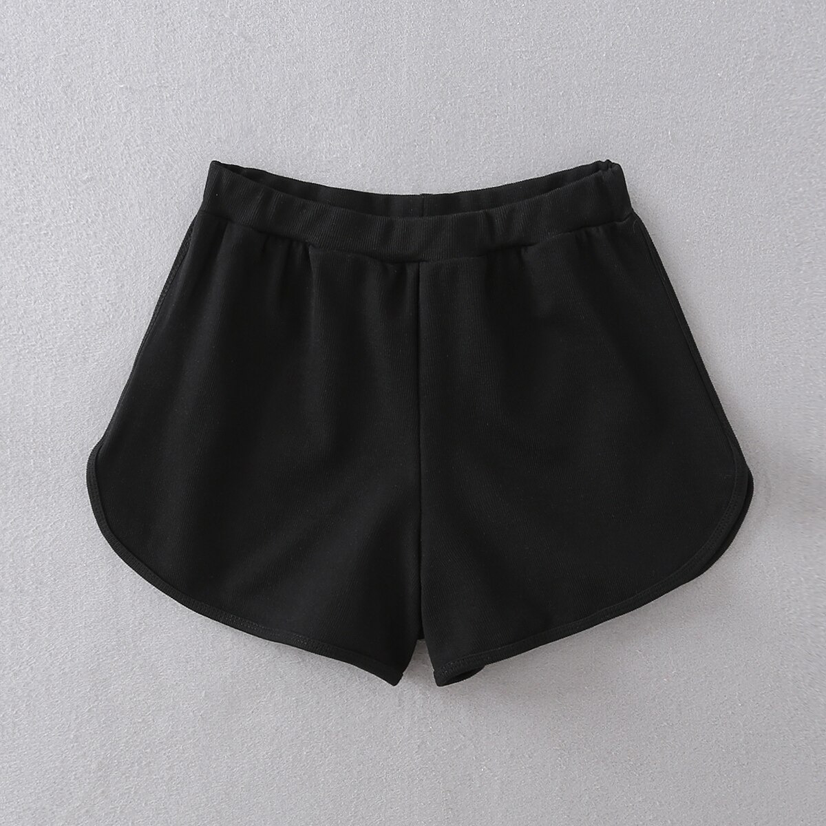 Women Casual Rib Dolphin Shorts: black / S