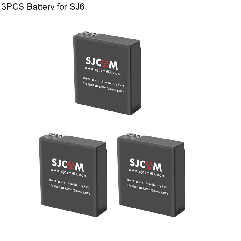 Sjcam  sj6 legende batteri 1000 mah li-ion tilleggsutstyr oppladbart batteri til originalt  sj6 actioin kamera tilbehør: 3 batterier