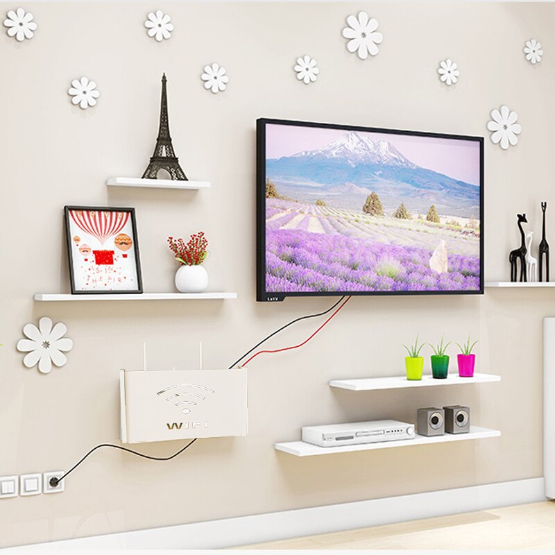 Smile Cat Pattern Wireless Wifi Router Box PVC Wall Shelf Hanging Plug Board Bracket Storage Box EUROPE Style Storage Boxes Bins