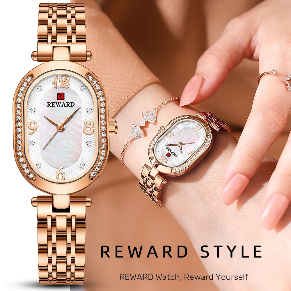 REWARD-Reloj de pulsera de oro rosa para mujer, relojes de cuarzo ultrafinos de lujo a la , correa de acero inoxidable, para mujer y Niña