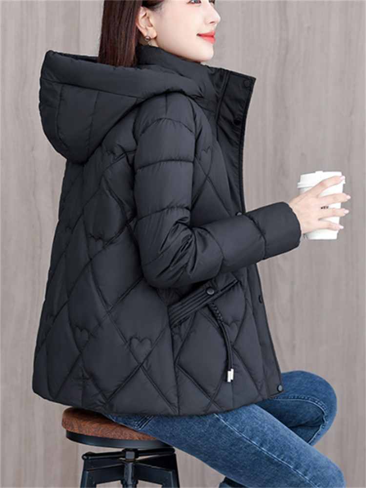 Bomullspolstret kort kåpe damejakke parka høst vinter dame yttertøy varme tykkere jakker dusklomme hettejakker