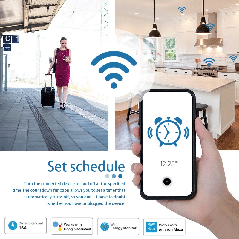 Wifi Smart Plug Eu 16A 20A Smart Socket Met Power Monitor Timing Functie Tuya Smart Leven App Controle Voor Alexa google Thuis