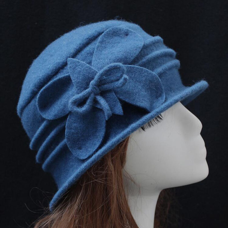 Winter Vrouwen Hoeden Mutsen Cloche Dames 100% Wol Cap Emmer Bloemen Warm Hoeden voor Vrouwen Motorkap Femme Skullies Mutsen Vrouwelijke cap: 4
