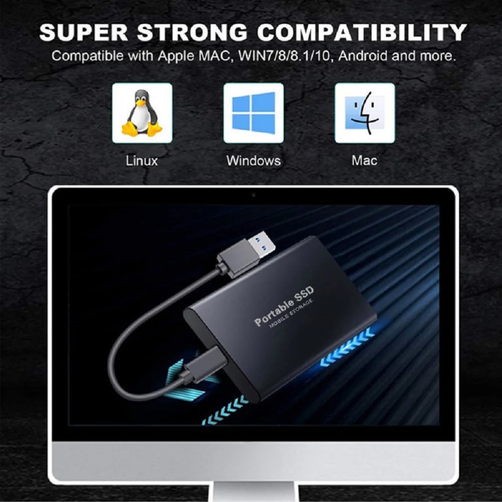 Högpresterande bärbar ssd 8tb, 16tb usb 3.2 typ-c extern ssd-enhet kompatibel för mac pc android