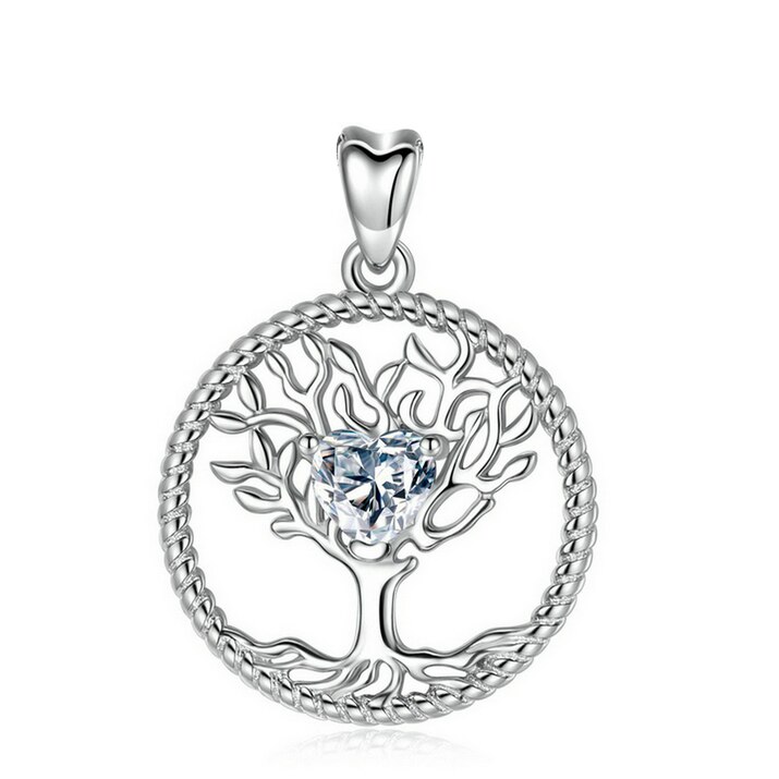 EUDORA Sterling Silver Tree of life Pendant Necklace silver Nature Tree Charm Necklaces with Crystal CZ for Birthday D447: White