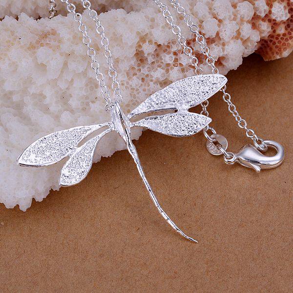 verzilverd hanger, 925 mode zilveren sieraden dragonfly hangers ketting voor vrouwen/mannen + chain SP076