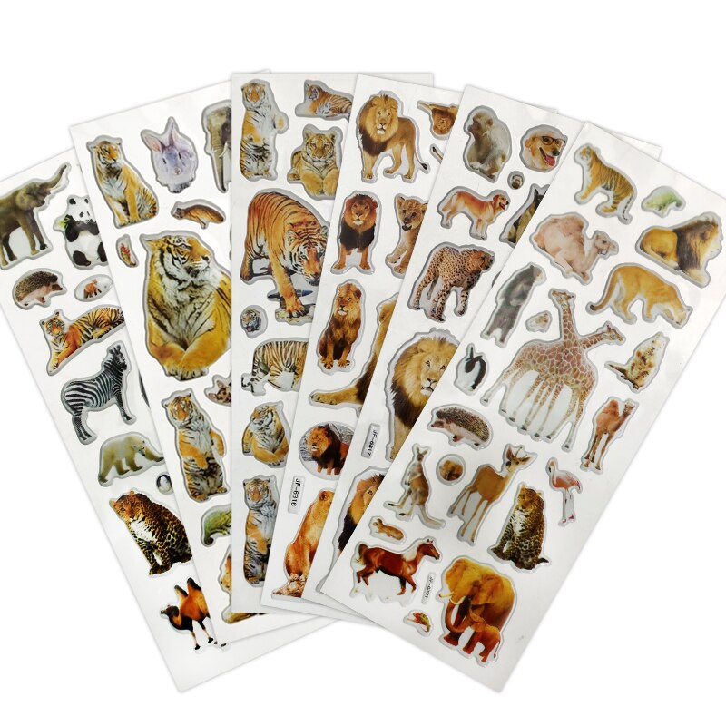 10 Sheets 3D Animals Stickers Toys for Children on Scrapbook Phone Laptop Animals Tiger Lion Panda Sticker: Default Title