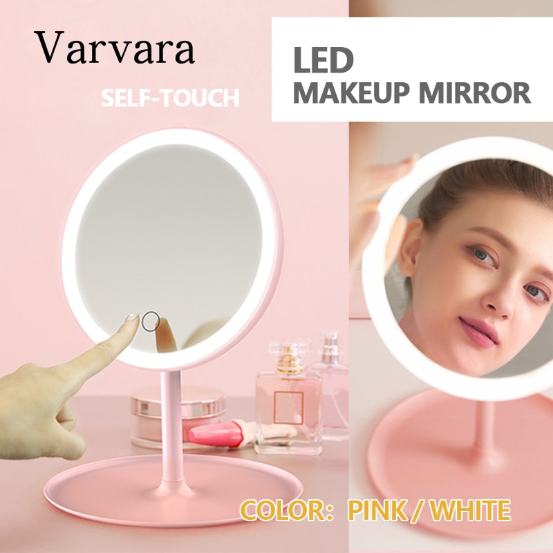 Led makeup spejl pink/hvid med led lys forfængelighed spejl lys stående spejl touch screen kosmetik spejle usb opladningstype