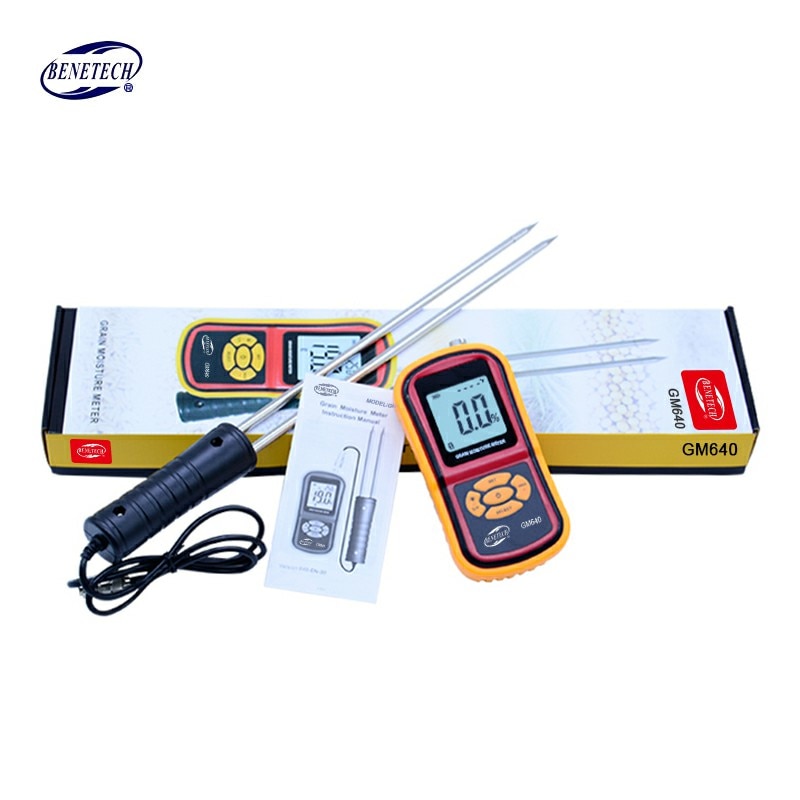 100% Original BENETECH GM640 Food Moisture Meter with Probe needle Corn Wheat RiceTemperature Humidity Tester Monitor